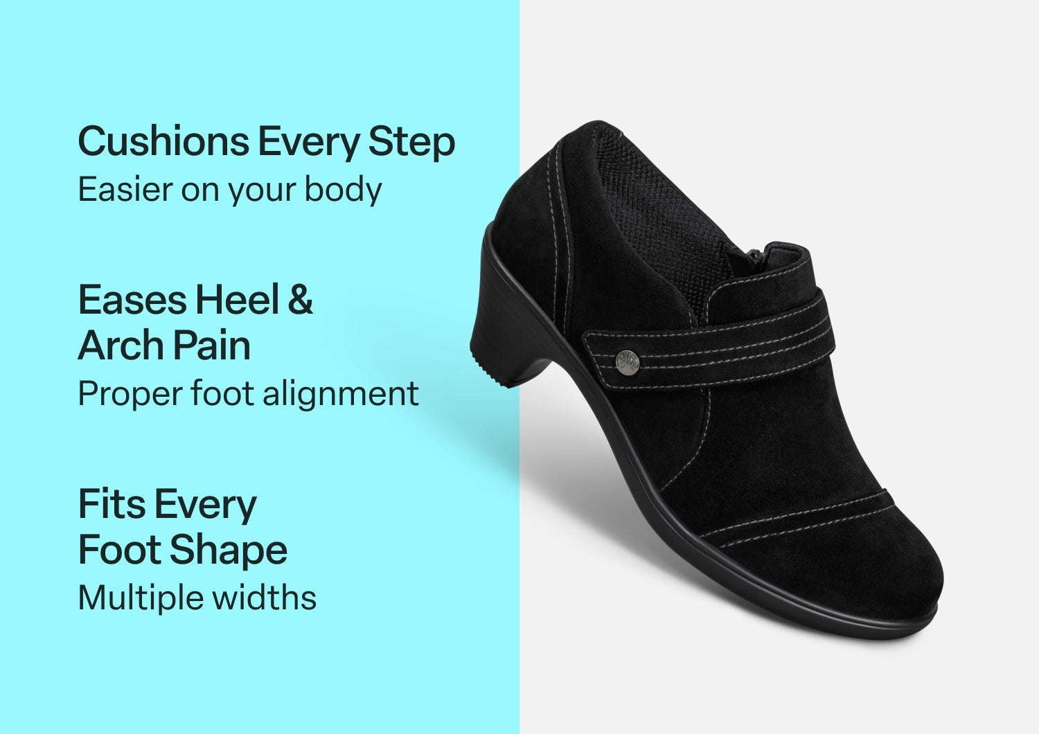 Orthofeet Eva Supportive Arch Comfort Women's Dress - Black Suede - Comfort Benefits - 3