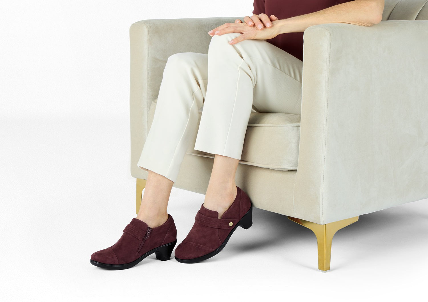 Orthofeet Eva Supportive Arch Comfort Women's Dress - Merlot - Lifestyle View - 2