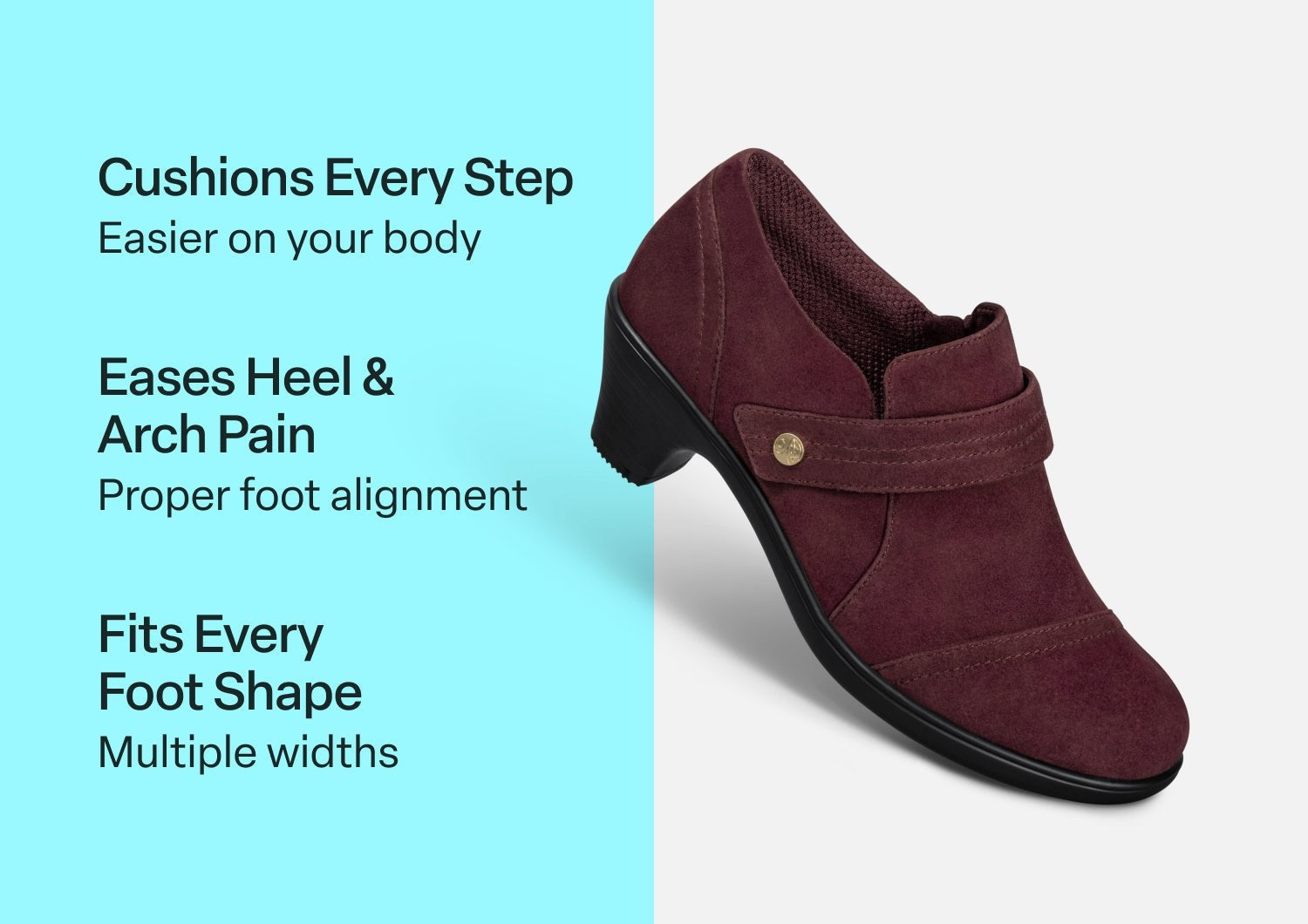 Orthofeet Eva Supportive Arch Comfort Women's Dress - Merlot - Comfort Benefits - 3