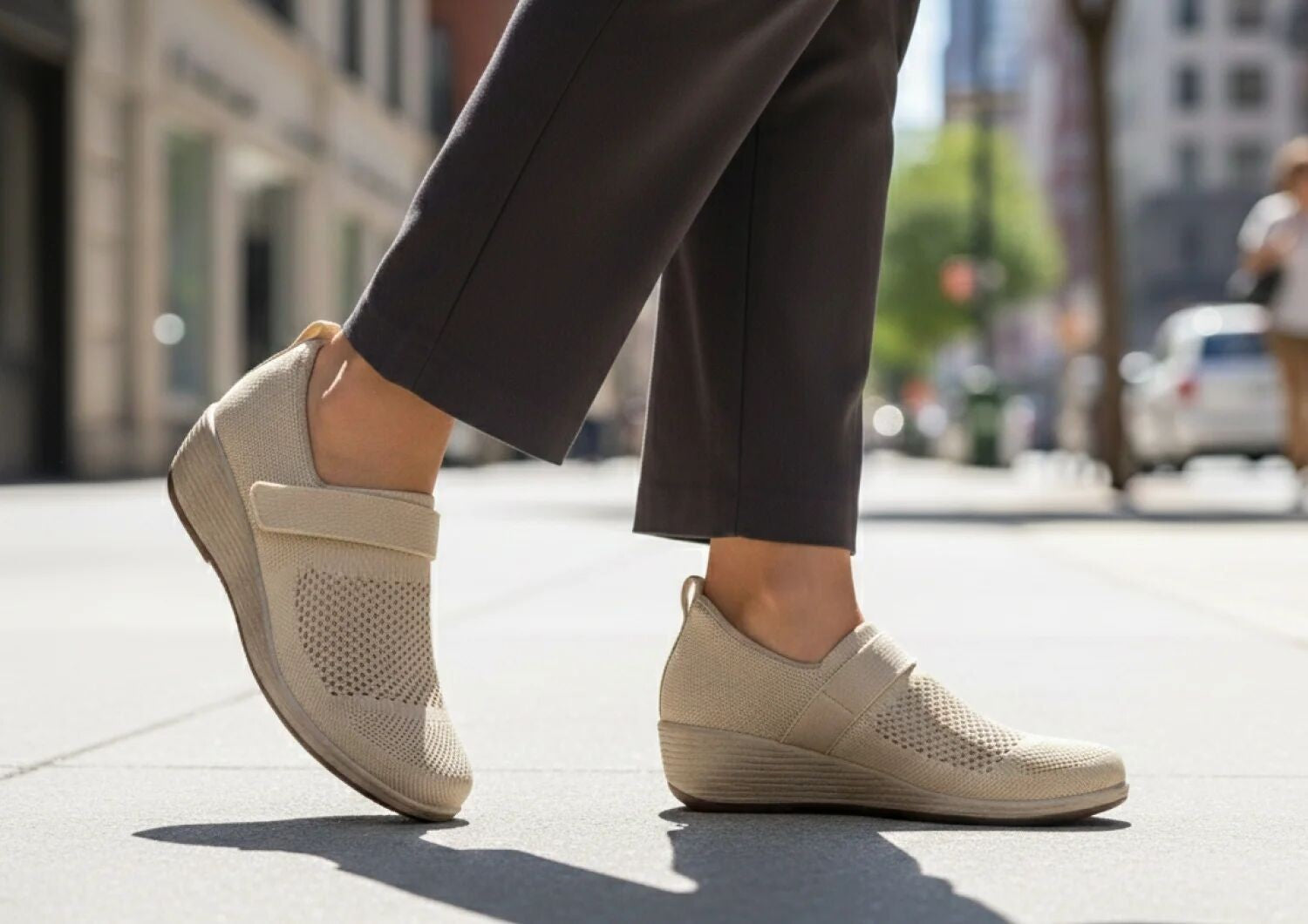 Orthofeet Eve Supportive Comfort Women's Casual Wedge - Beige - Lifestyle View - 8