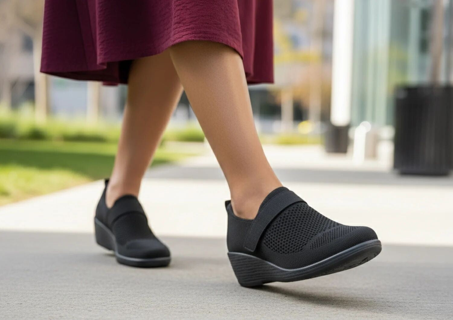 Orthofeet Eve Supportive Comfort Women's Casual Wedge - Black - Lifestyle View - 8
