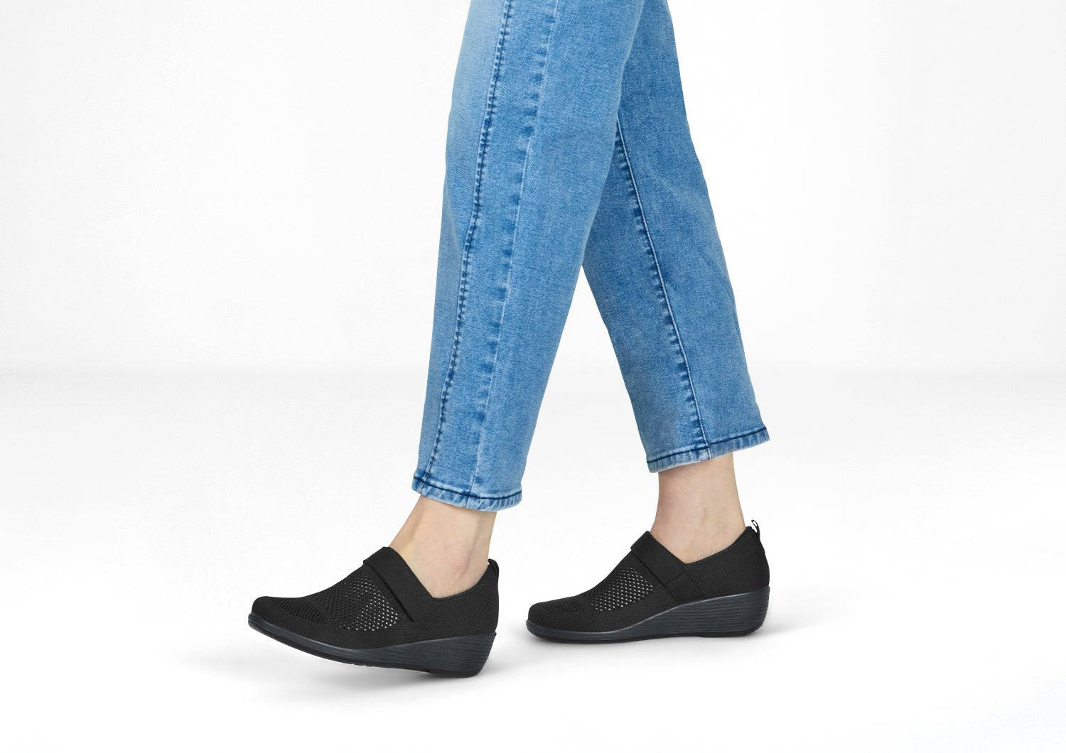 Orthofeet Eve Supportive Comfort Women's Casual Wedge - Black - Lifestyle View - 2