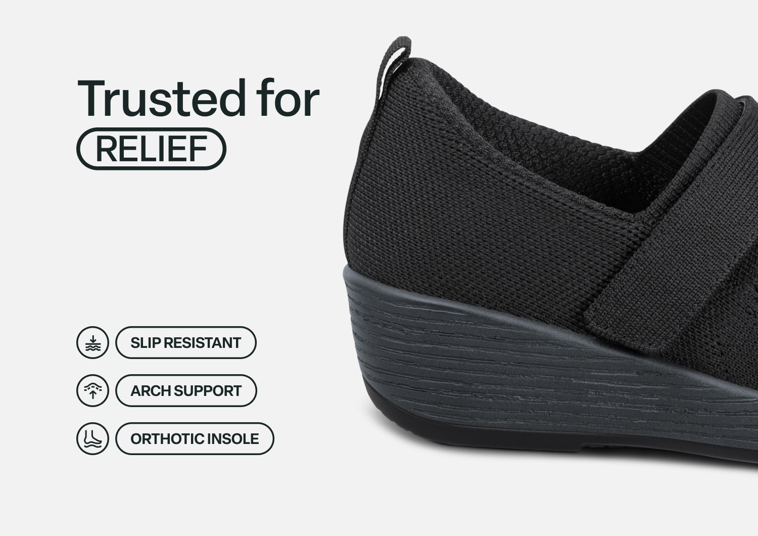 Orthofeet Eve Supportive Comfort Women's Casual Wedge - Black - Feature Detail - 4