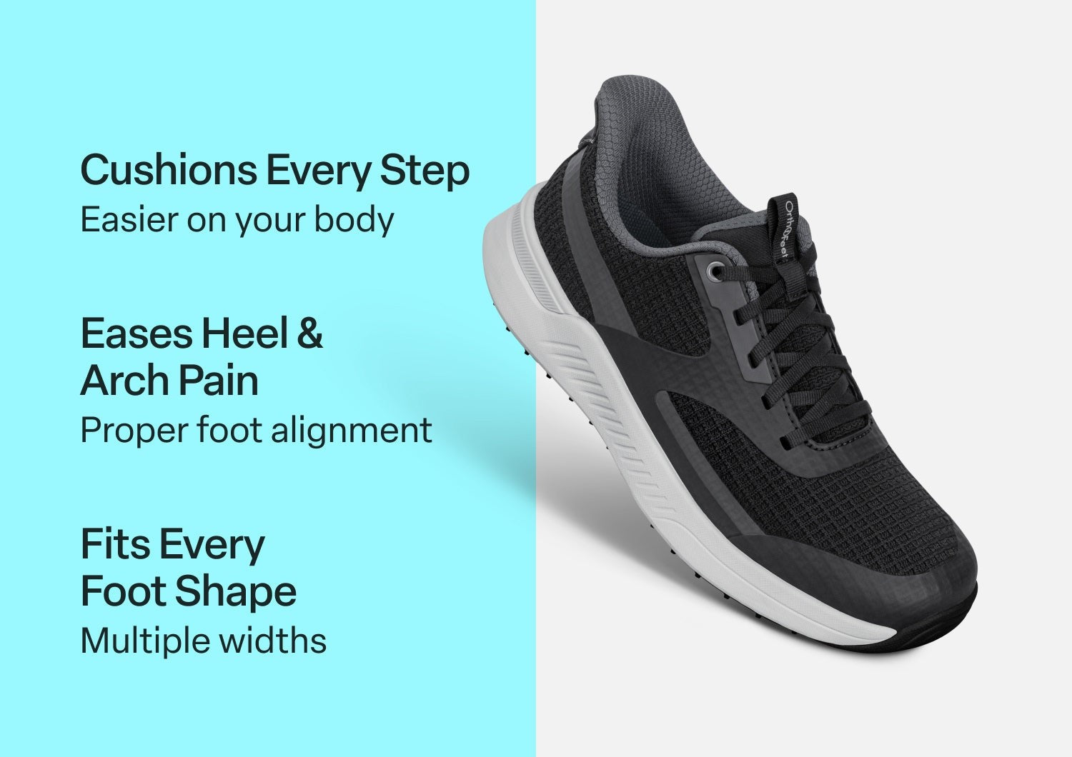 Orthofeet Fairway Hands-Free Golf Supportive Slip-On Men's Sneakers - Black/gray - Comfort Benefits - 3