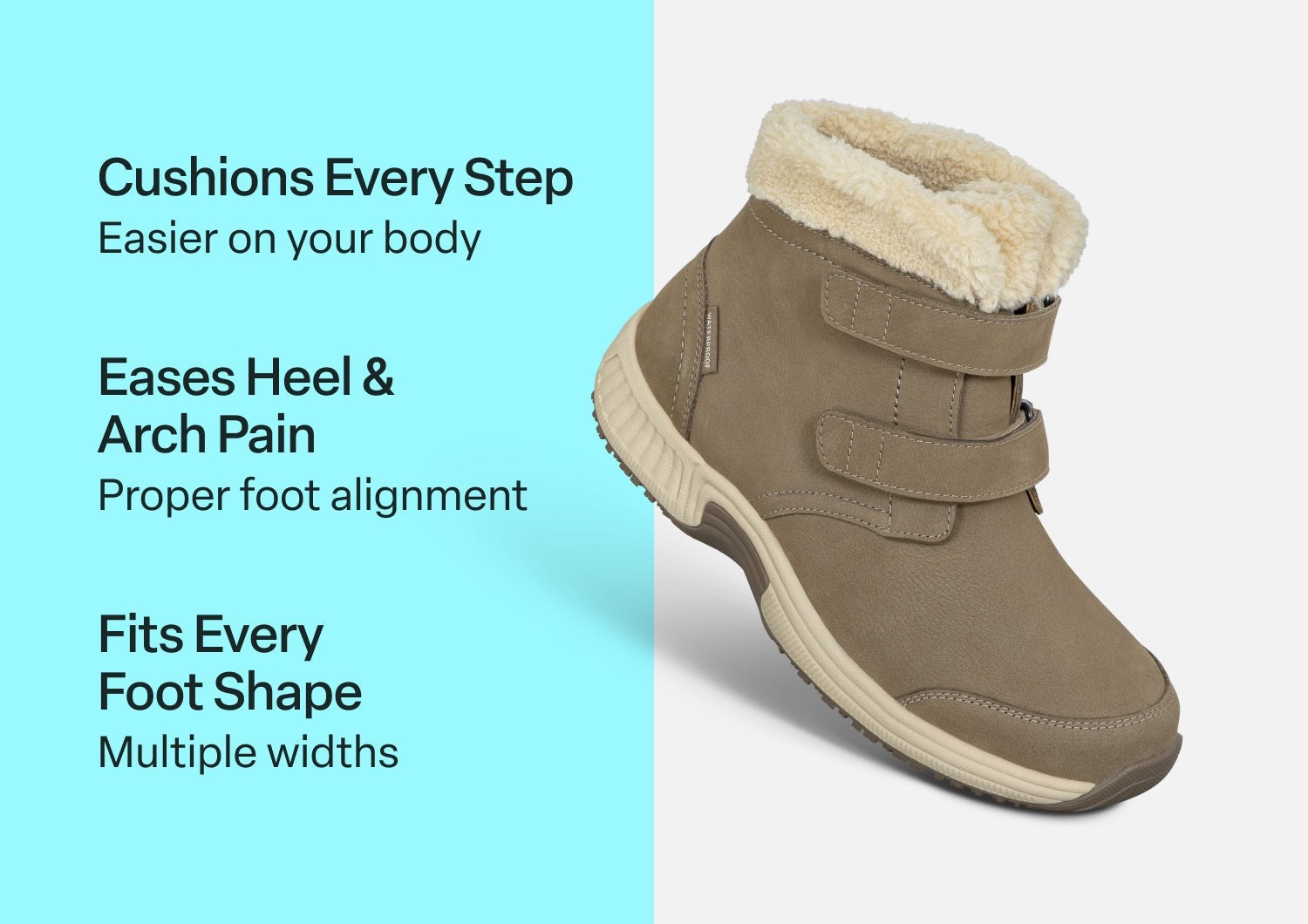 Orthofeet Florence Waterproof Cushioned Support Women's Boots - Taupe - Comfort Benefits - 3