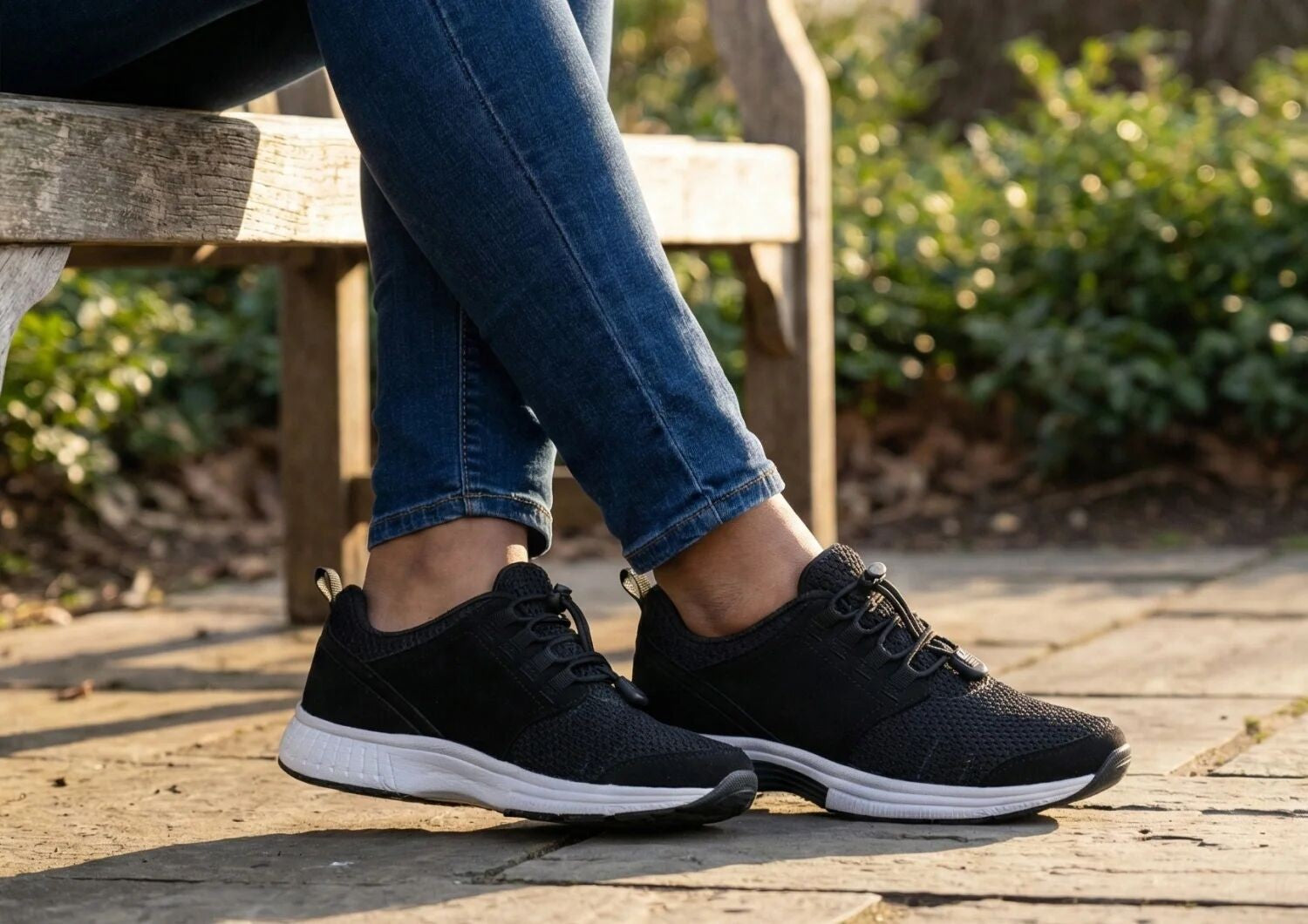 Orthofeet Francis No-Tie Stretch Cushioned Support Women's Sneakers - Black - Lifestyle View - 8
