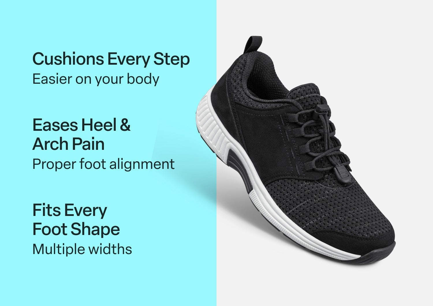 Orthofeet Francis No-Tie Stretch Cushioned Support Women's Sneakers - Black - Comfort Benefits - 3