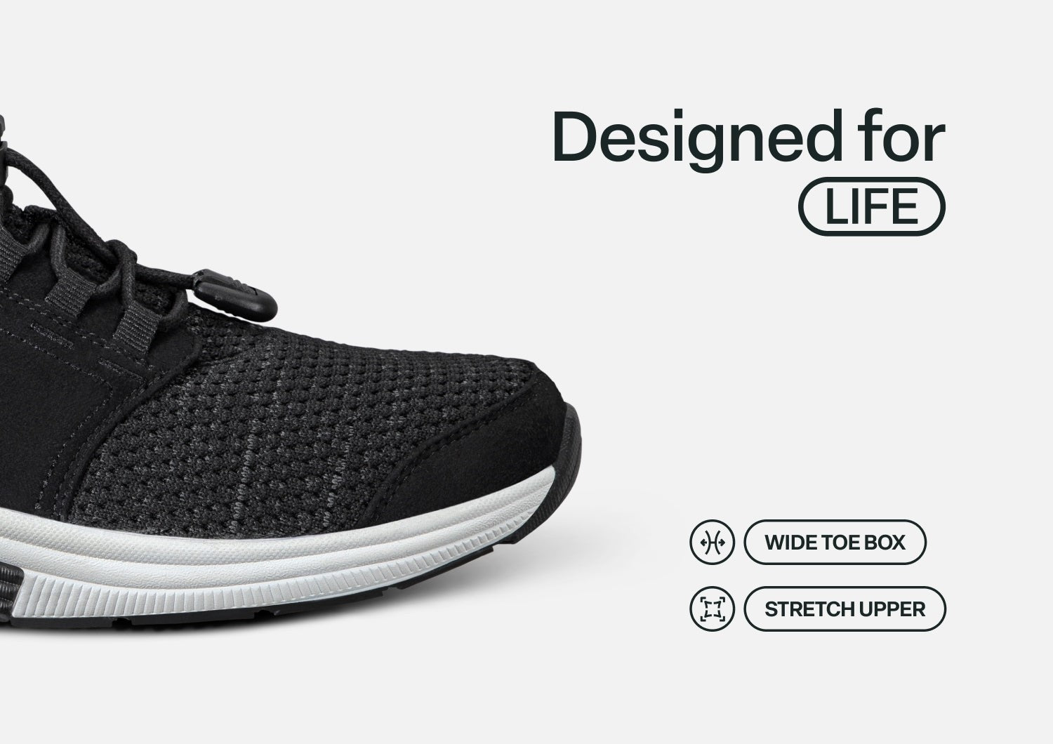 Orthofeet Francis No-Tie Stretch Cushioned Support Women's Sneakers - Black - Feature Detail - 5