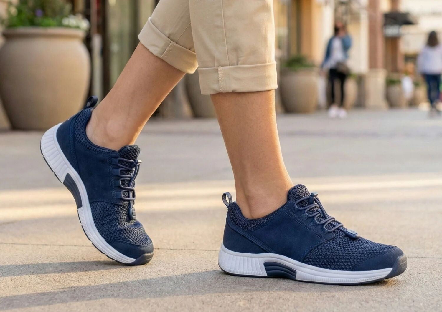 Orthofeet Francis No-Tie Stretch Cushioned Support Women's Sneakers - Blue - Lifestyle View - 8