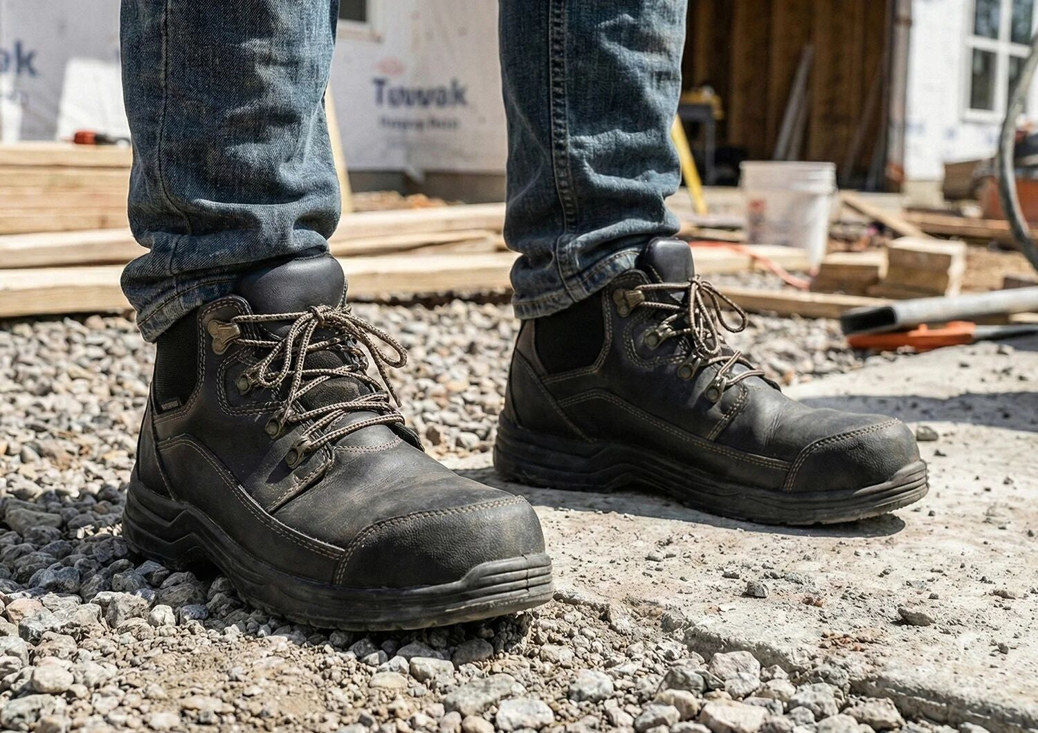 Orthofeet Graphite Hands-Free Cushioning & Arch Support Men's Work Boots - Black - Lifestyle View - 7