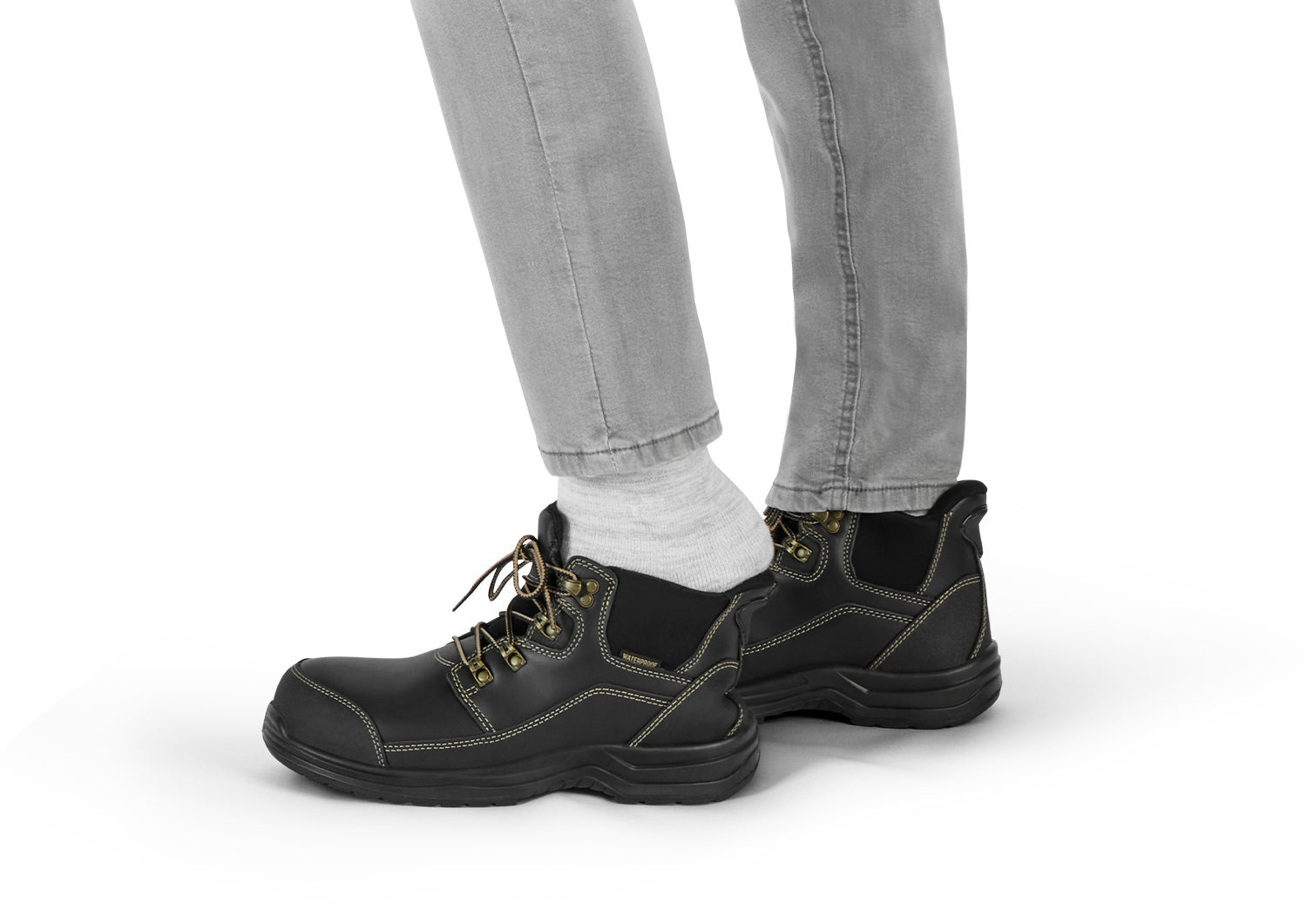 Orthofeet Graphite Hands-Free Cushioning & Arch Support Men's Work Boots - Black - Lifestyle View - 8