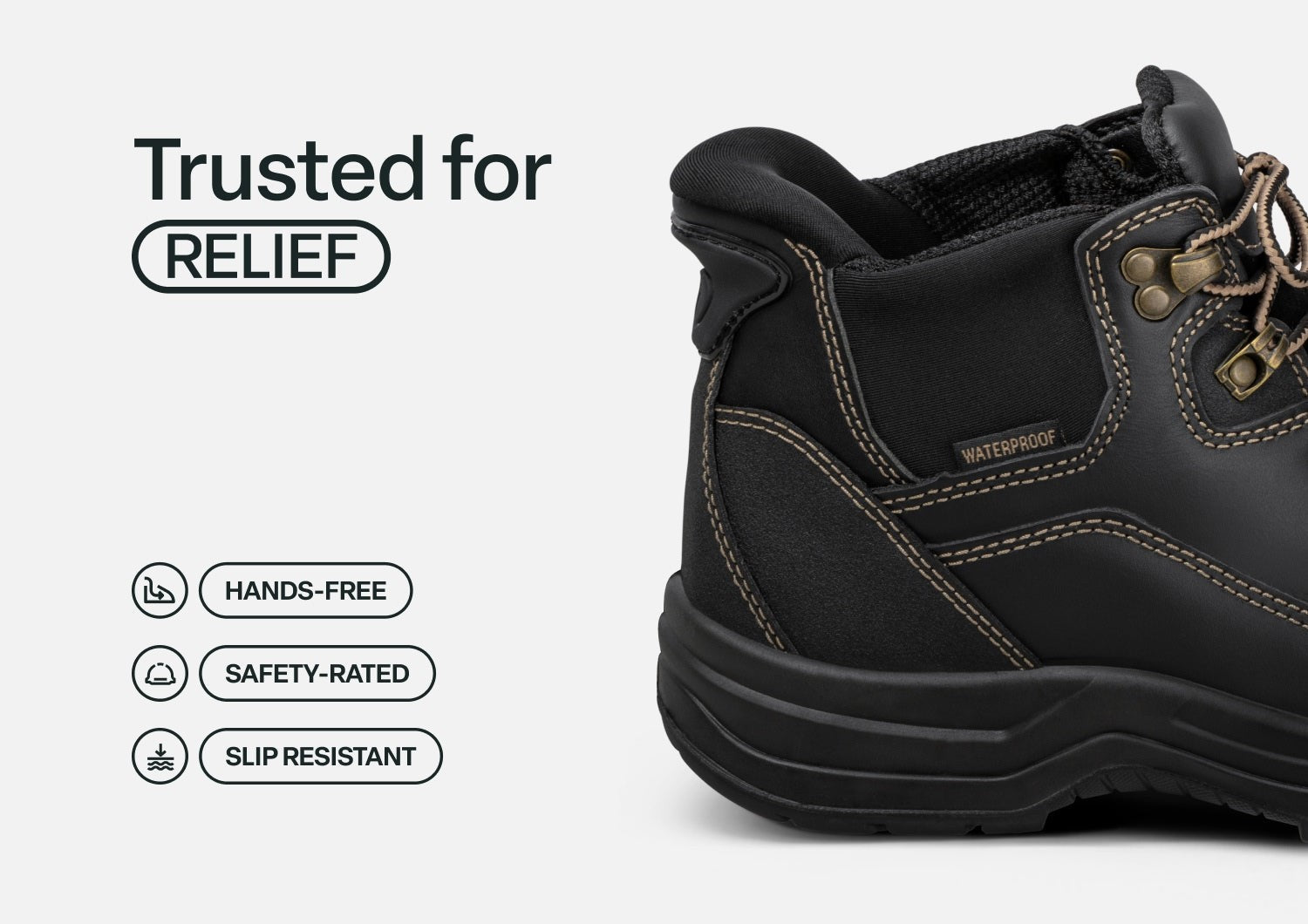 Orthofeet Graphite Hands-Free Cushioning & Arch Support Men's Work Boots - Black - Feature Detail - 3
