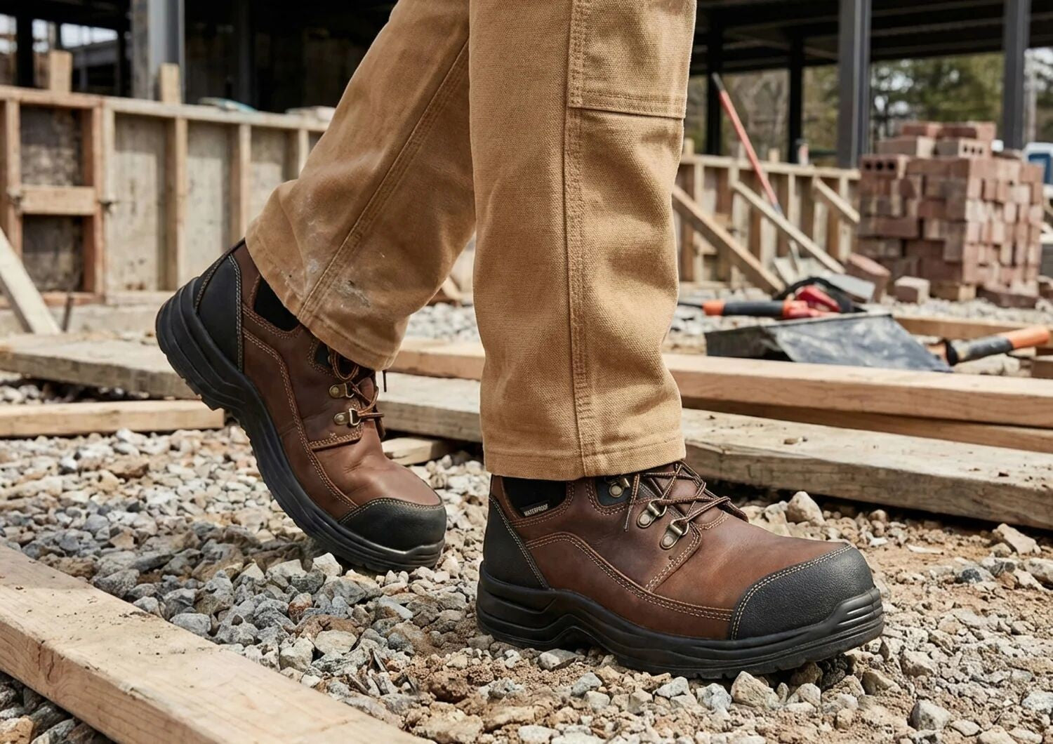 Orthofeet Graphite Hands-Free Cushioning & Arch Support Men's Work Boots - Brown - Lifestyle View - 7
