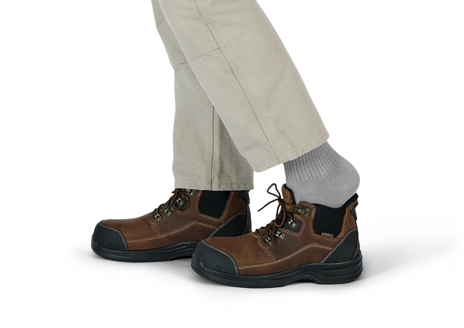 Orthofeet Graphite Hands-Free Cushioning & Arch Support Men's Work Boots - Brown - Lifestyle View - 8