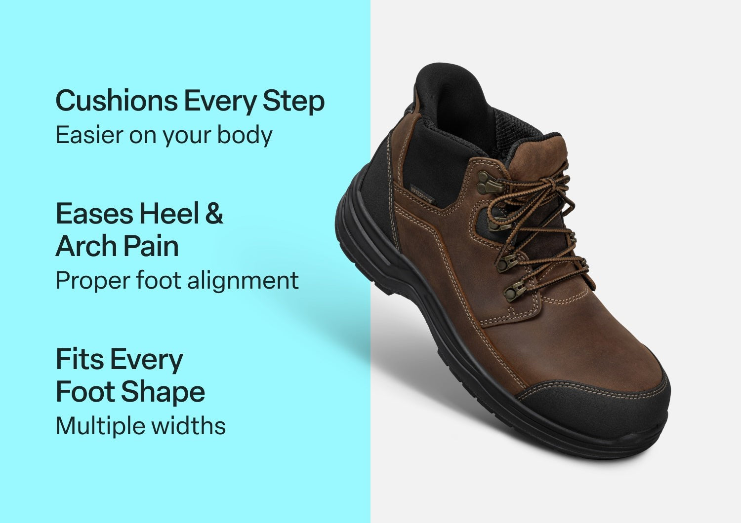 Orthofeet Graphite Hands-Free Cushioning & Arch Support Men's Work Boots - Brown - Comfort Benefits - 2