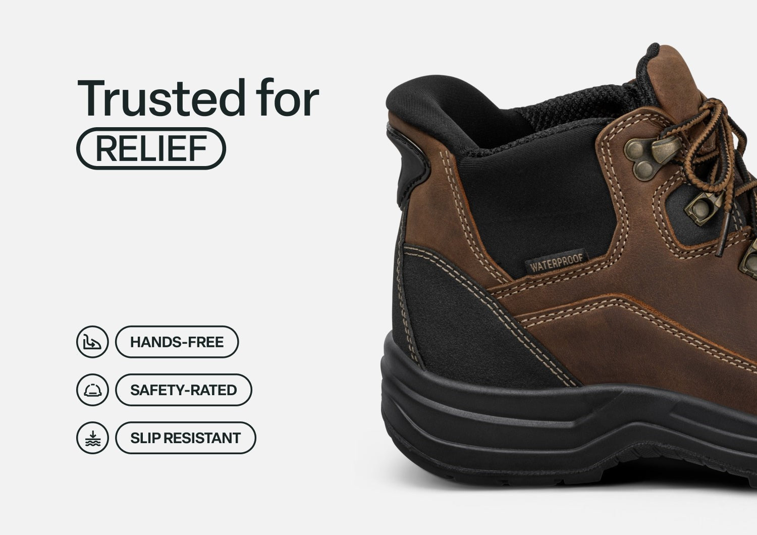 Orthofeet Graphite Hands-Free Cushioning & Arch Support Men's Work Boots - Brown - Feature Detail - 3