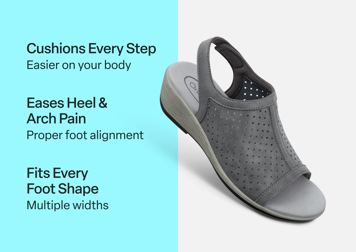 Orthofeet Hazel Supportive Wedge Women's Sandals - Gray - Comfort Benefits - 3