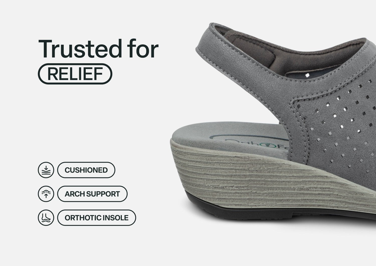 Orthofeet Hazel Supportive Wedge Women's Sandals - Gray - Feature Detail - 4