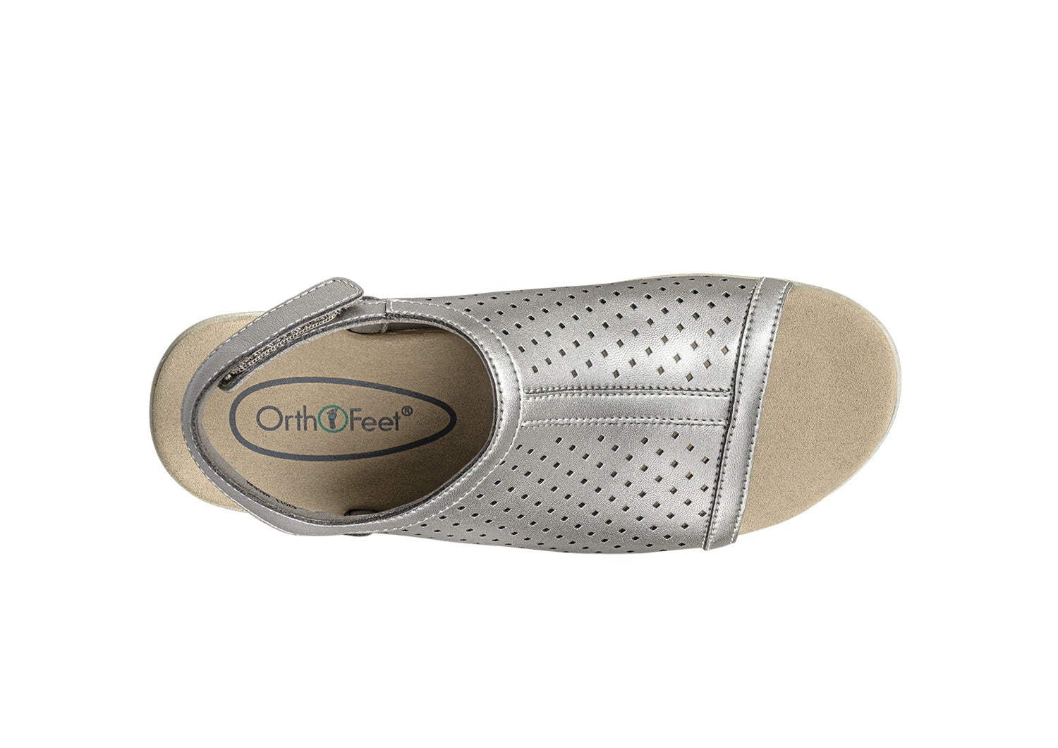 Orthofeet Hazel Supportive Wedge Women's Sandals - Platinum Metallic - Bird's Eye View - 6