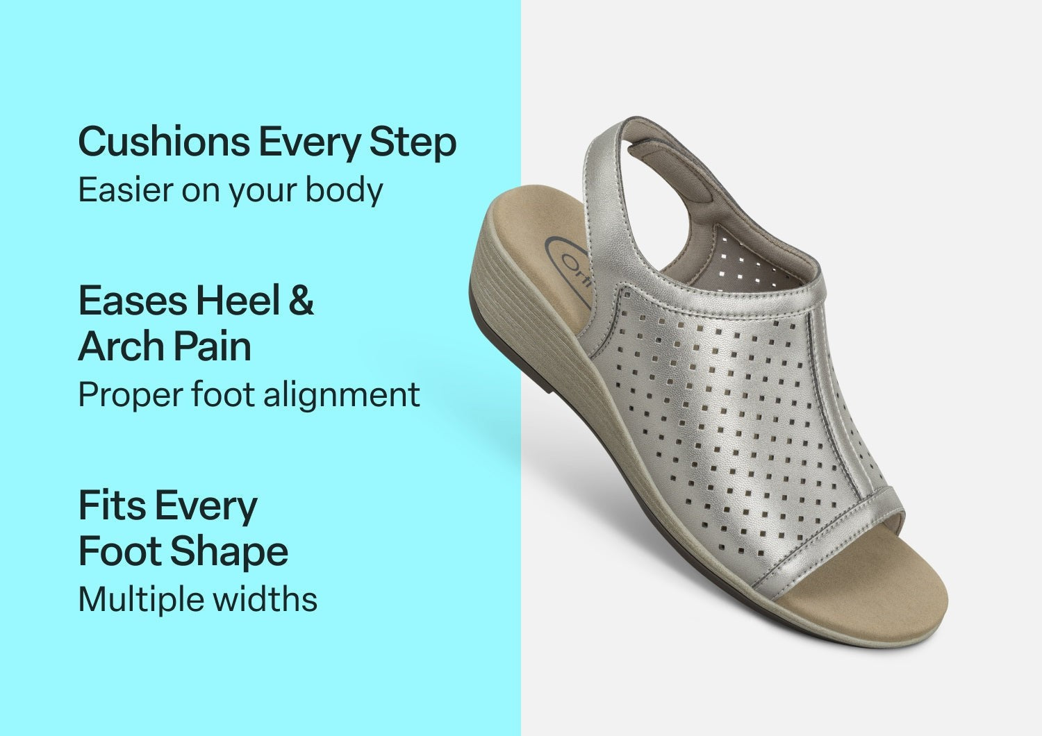 Orthofeet Hazel Supportive Wedge Women's Sandals - Platinum Metallic - Comfort Benefits - 3