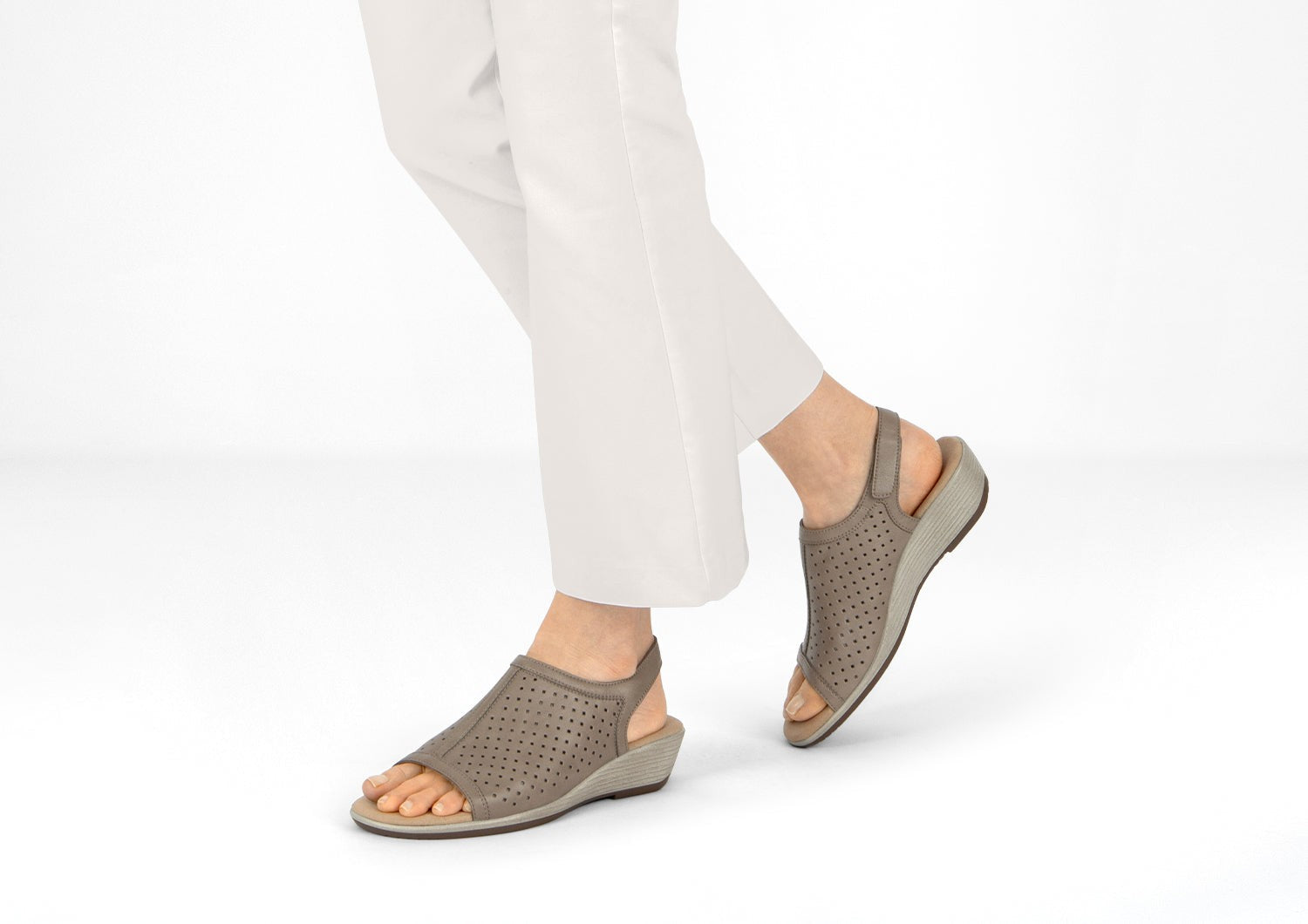 Orthofeet Hazel Supportive Wedge Women's Sandals - Taupe - Lifestyle View - 2