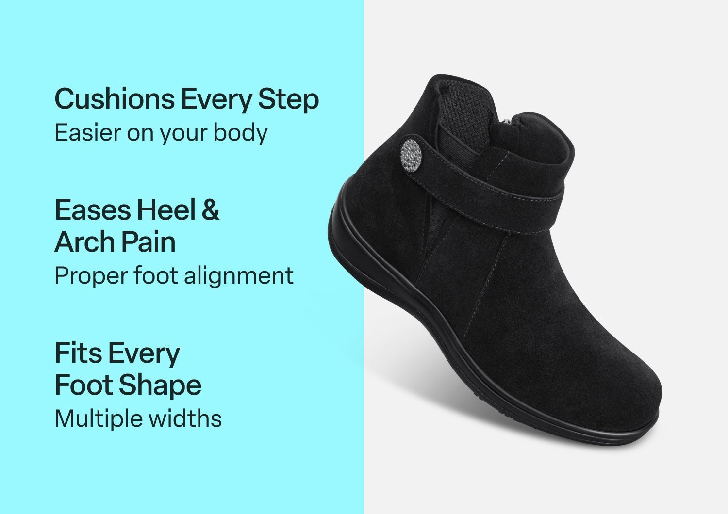 Orthofeet Heather Arch-Support Chelsea Women's Boots - Black - Comfort Benefits - 3