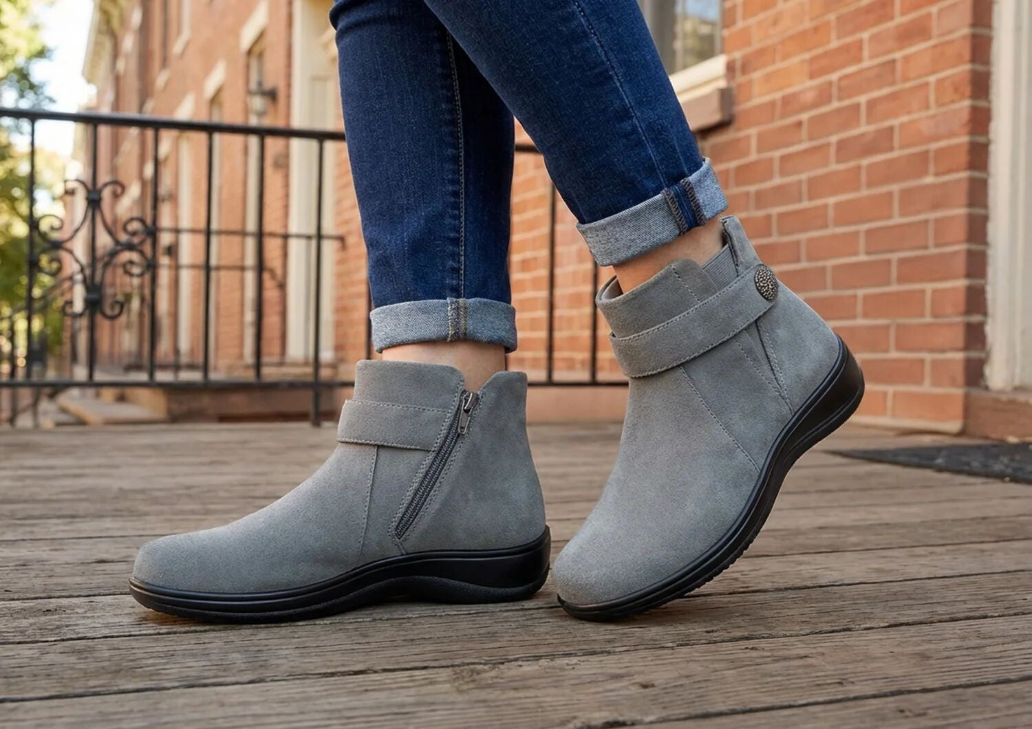 Orthofeet Heather Arch-Support Chelsea Women's Boots - Gray - Lifestyle View - 8