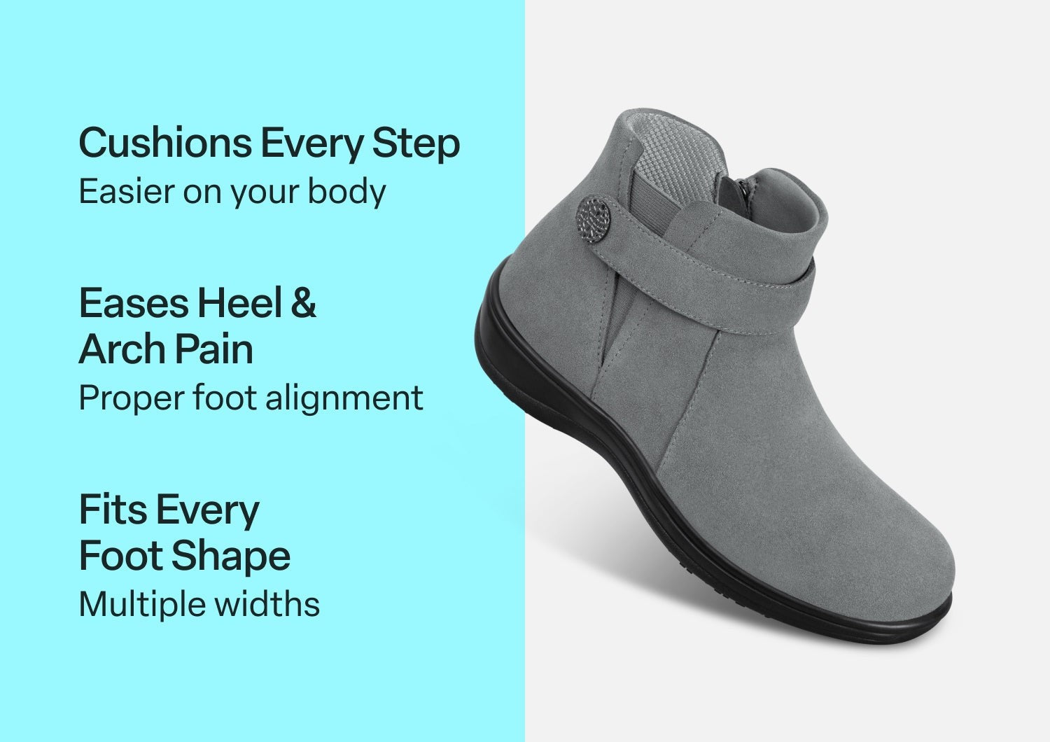 Orthofeet Heather Arch-Support Chelsea Women's Boots - Gray - Comfort Benefits - 3
