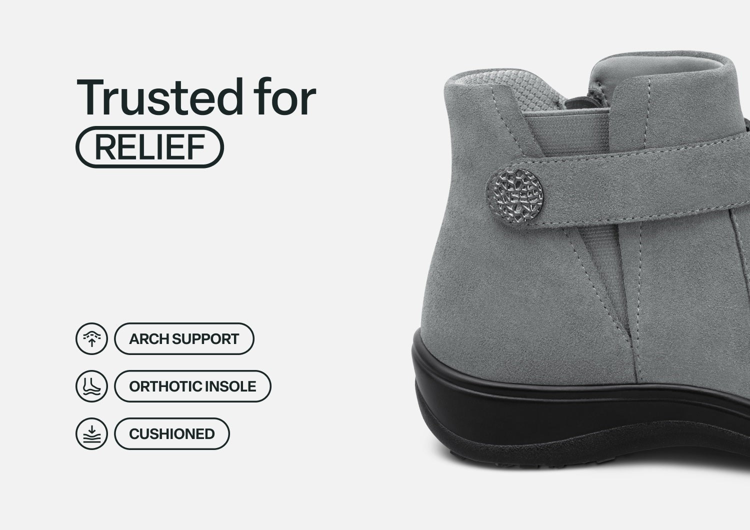 Orthofeet Heather Arch-Support Chelsea Women's Boots - Gray - Feature Detail - 4