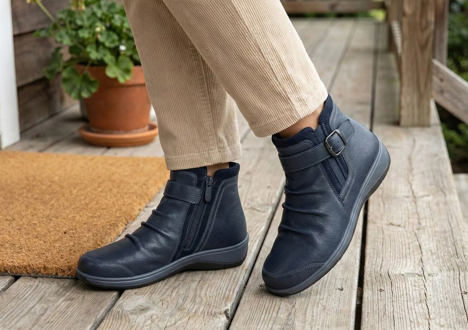 Orthofeet Heidi Supportive Comfort Women's Boots - Navy - Lifestyle View - 8