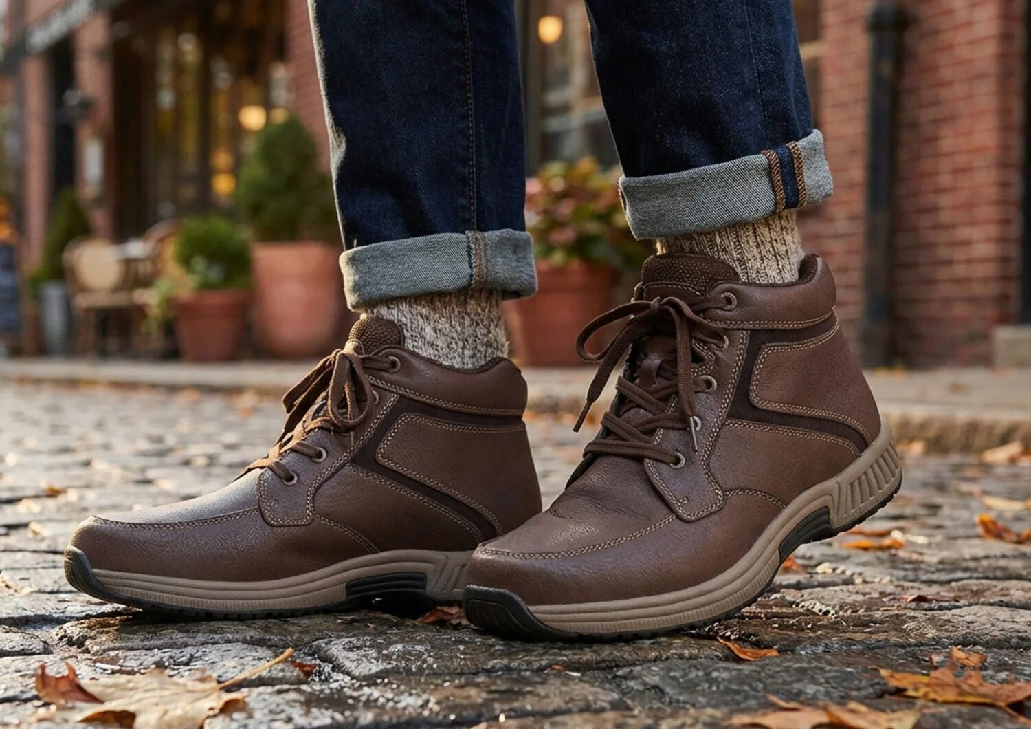 Orthofeet Highline Supportive Comfort and Arch Support Men's Boots - Dark Brown - Lifestyle View - 8