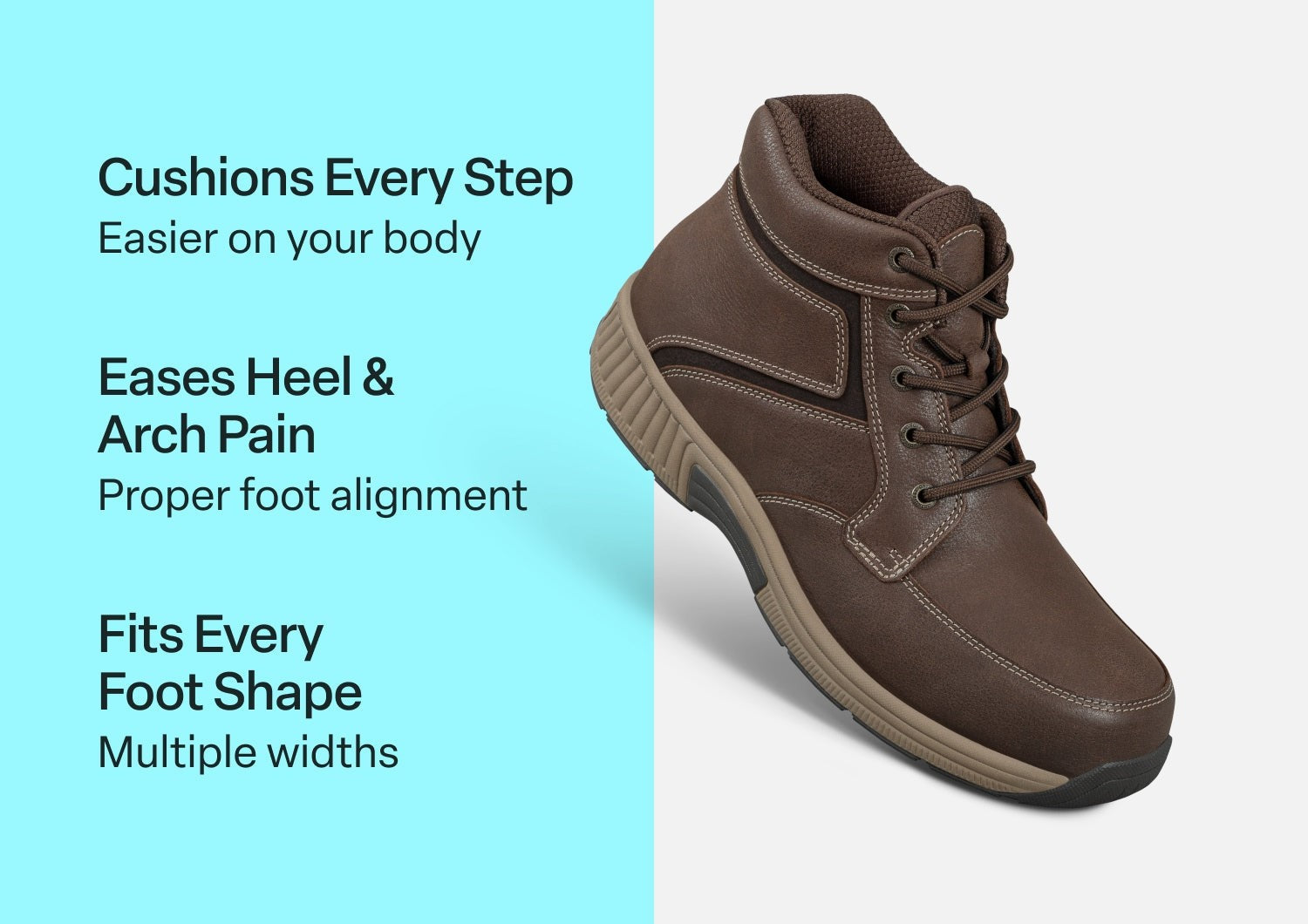 Orthofeet Highline Supportive Comfort and Arch Support Men's Boots - Dark Brown - Comfort Benefits - 3