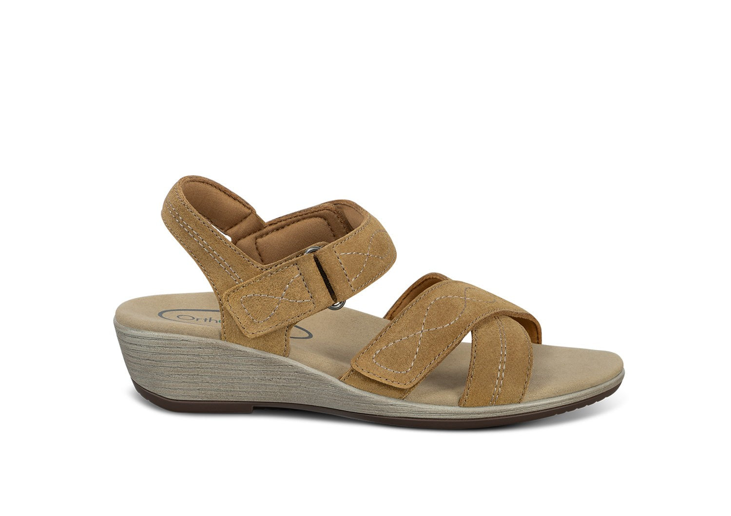 Orthofeet Holly Supportive Ortho-Cushion Wedge Women's Sandals - Camel - Product View - 1