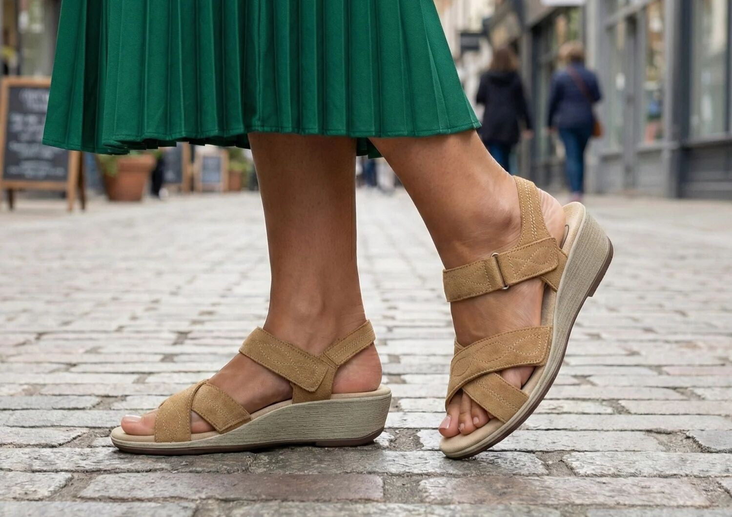 Orthofeet Holly Supportive Ortho-Cushion Wedge Women's Sandals - Camel - Lifestyle View - 8