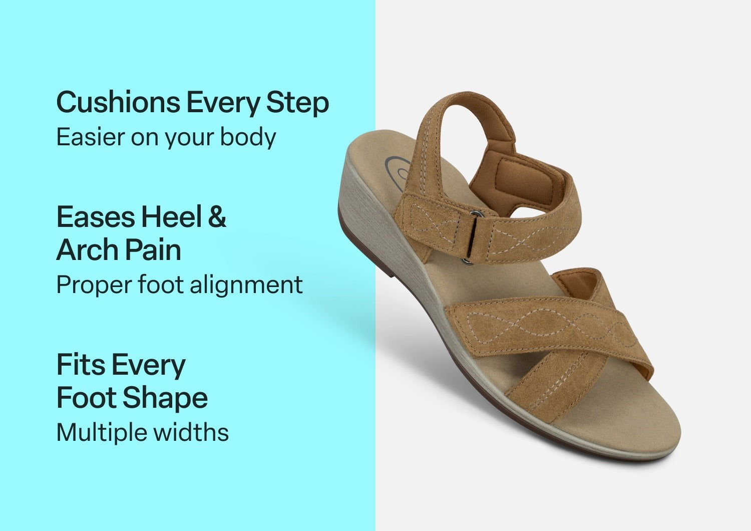 Orthofeet Holly Supportive Ortho-Cushion Wedge Women's Sandals - Camel - Comfort Benefits - 3
