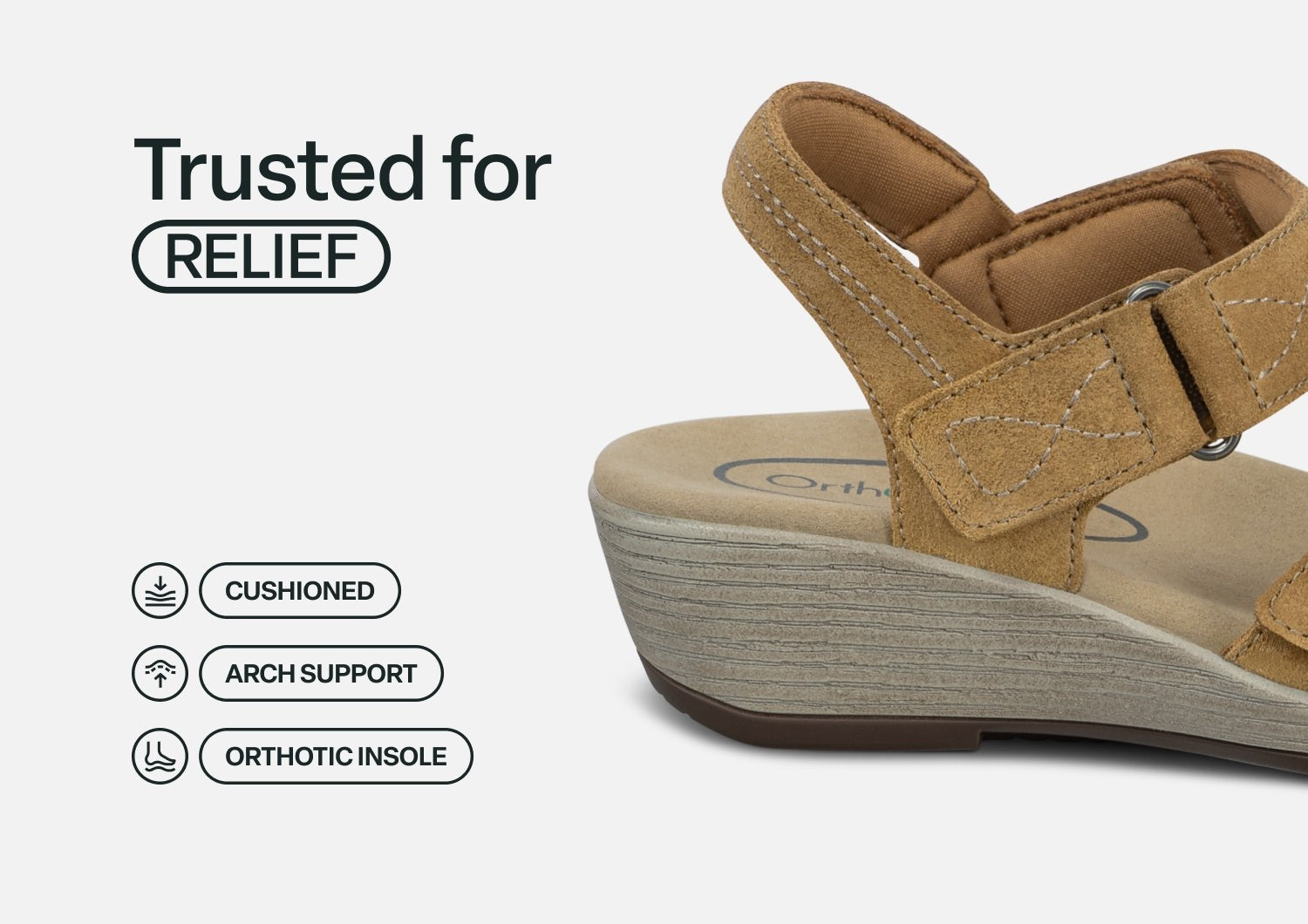 Orthofeet Holly Supportive Ortho-Cushion Wedge Women's Sandals - Camel - Feature Detail - 4