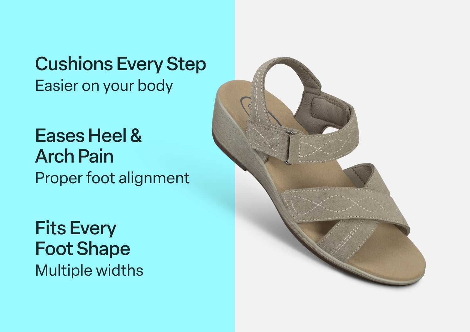 Orthofeet Holly Supportive Ortho-Cushion Wedge Women's Sandals - Taupe - Comfort Benefits - 3