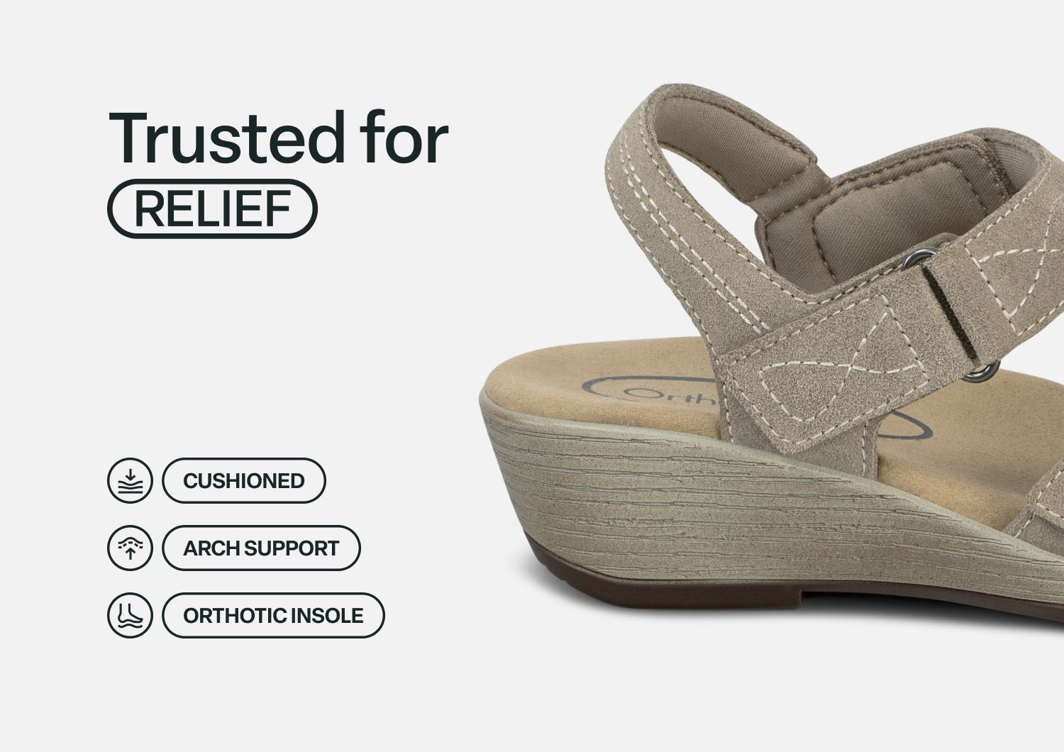 Orthofeet Holly Supportive Ortho-Cushion Wedge Women's Sandals - Taupe - Feature Detail - 4