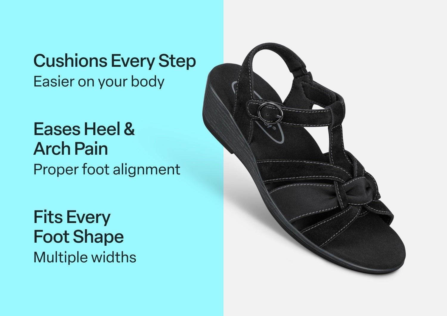 Orthofeet Hope Supportive Orthotic Wedge Women's Sandals - Black - Comfort Benefits - 3