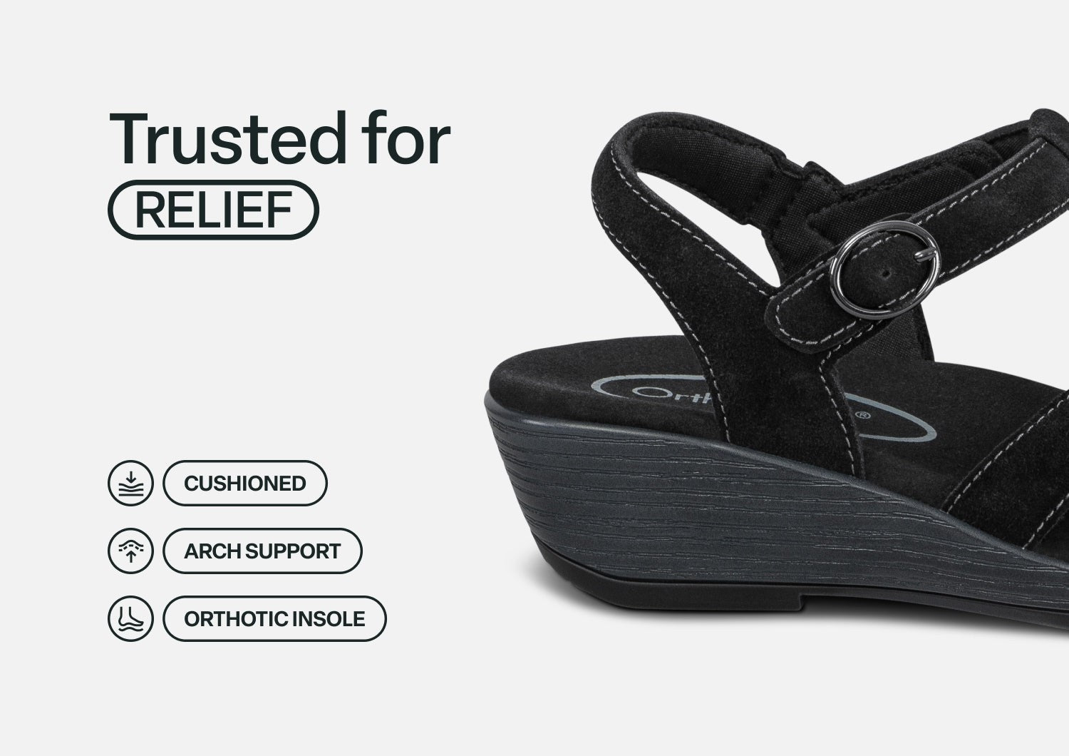 Orthofeet Hope Supportive Orthotic Wedge Women's Sandals - Black - Feature Detail - 4