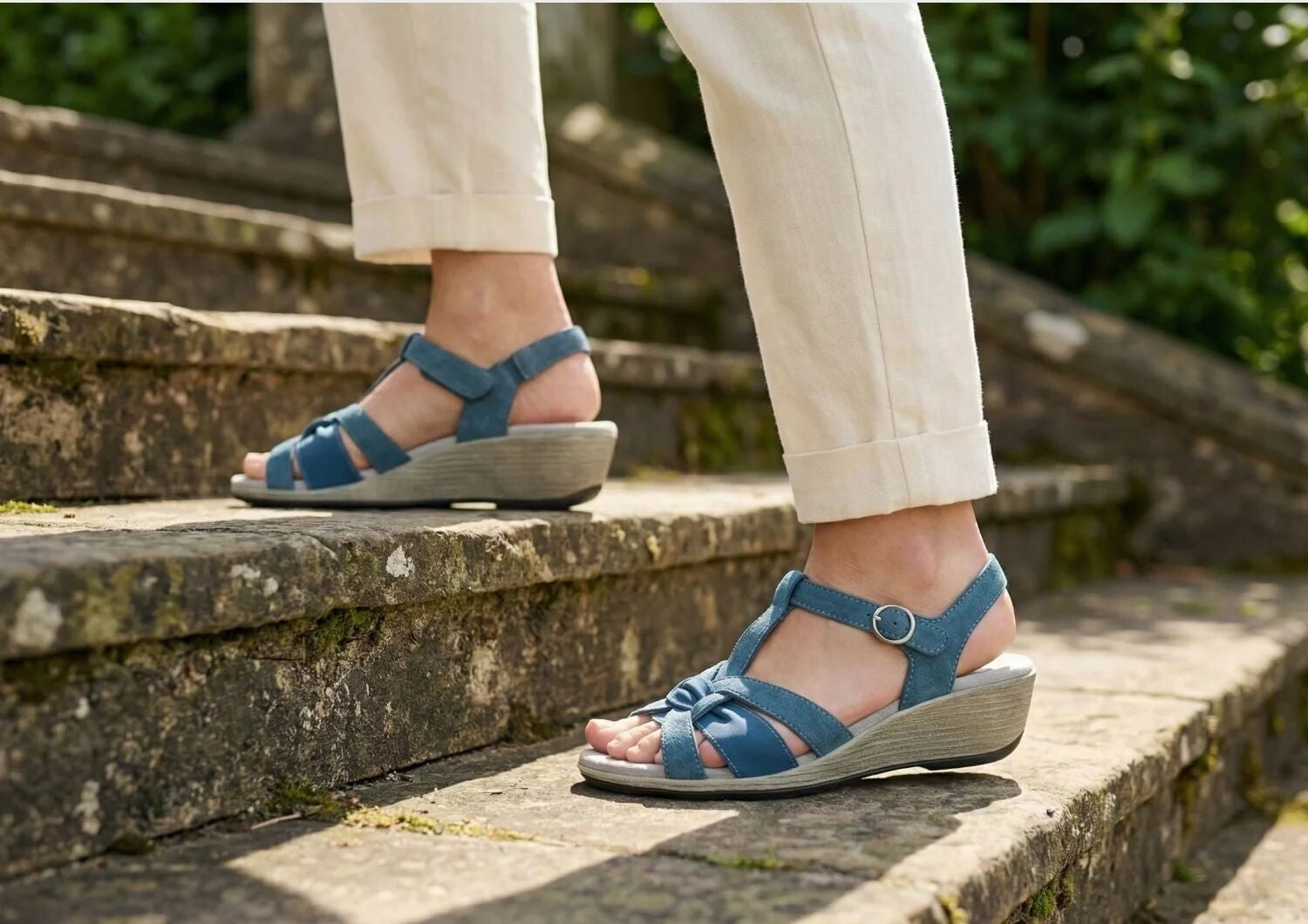 Orthofeet Hope Supportive Orthotic Wedge Women's Sandals - Blue - Lifestyle View - 8