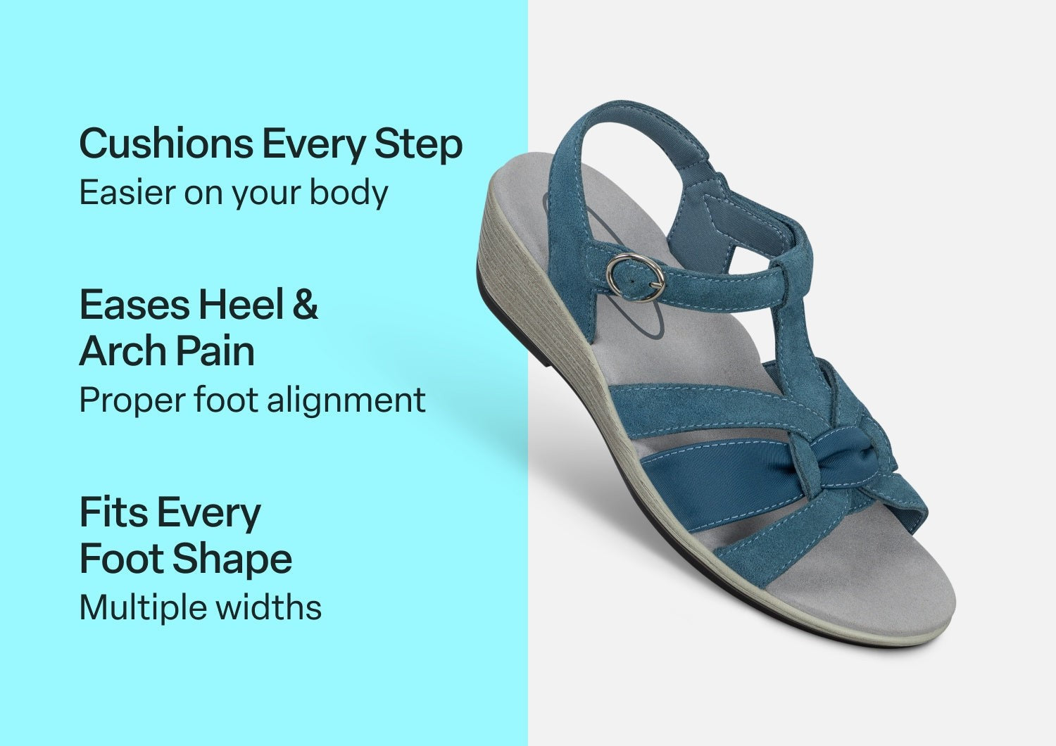 Orthofeet Hope Supportive Orthotic Wedge Women's Sandals - Blue - Comfort Benefits - 3