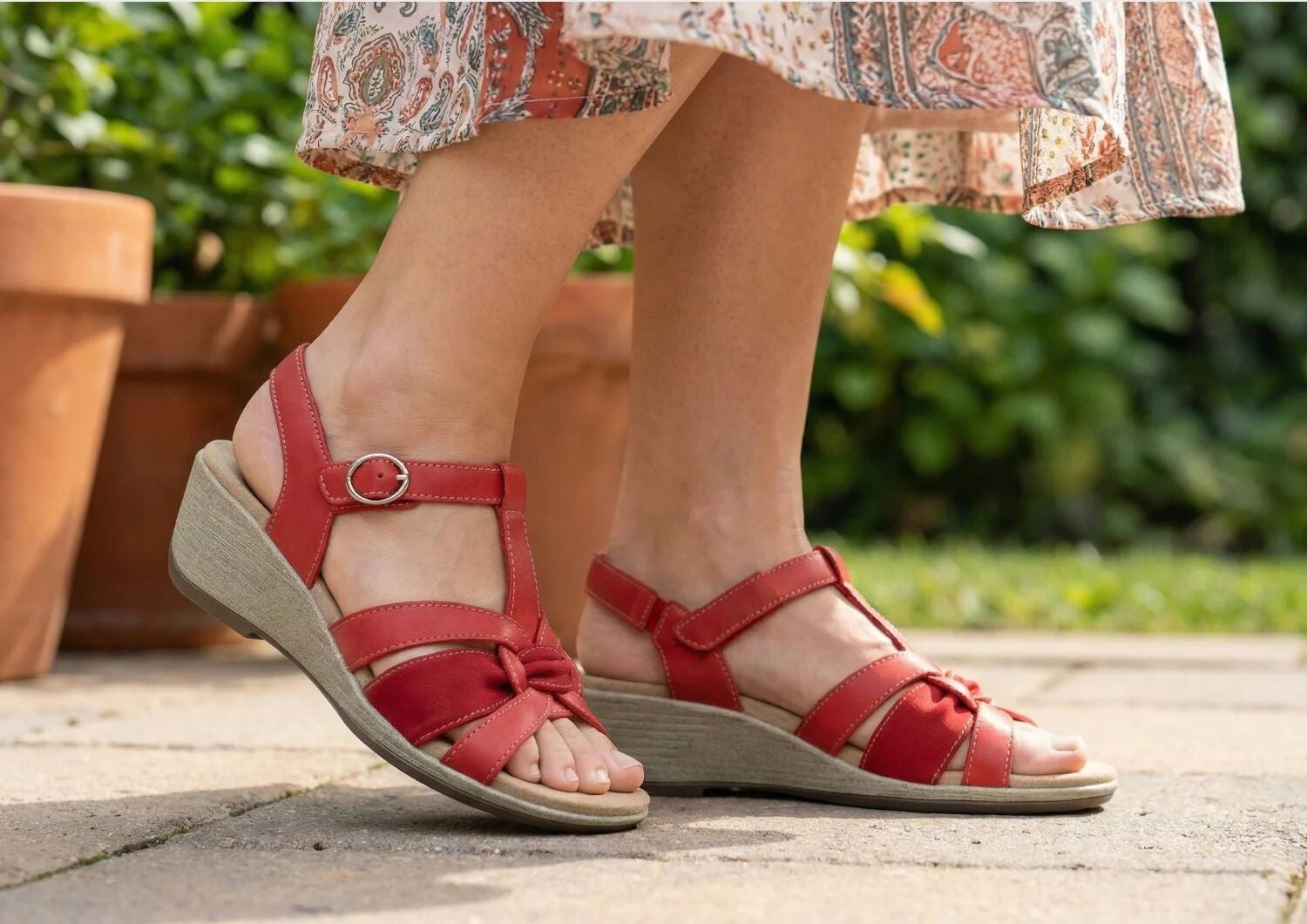 Orthofeet Hope Supportive Orthotic Wedge Women's Sandals - Red - Lifestyle View - 8