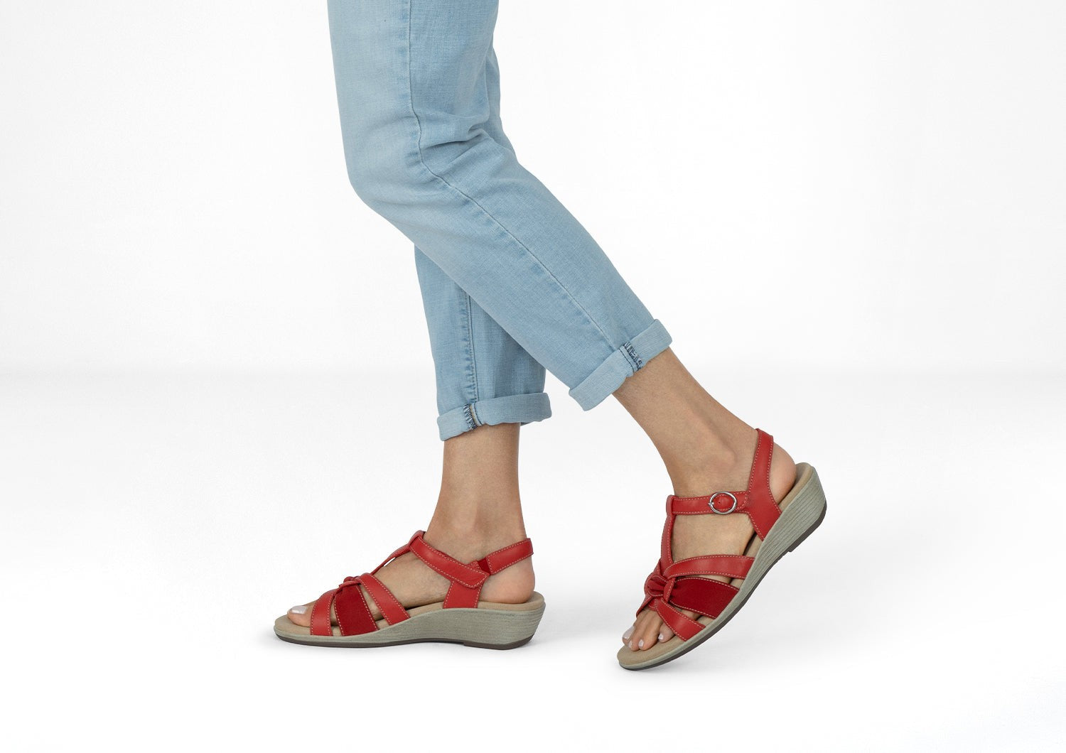 Orthofeet Hope Supportive Orthotic Wedge Women's Sandals - Red - Lifestyle View - 2