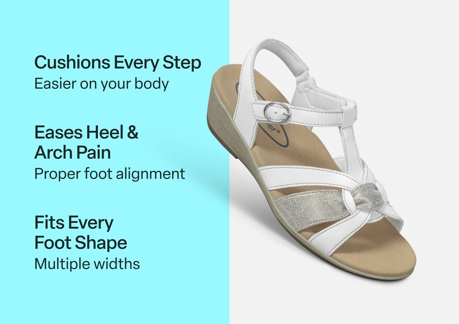 Orthofeet Hope Supportive Orthotic Wedge Women's Sandals - White - Comfort Benefits - 3