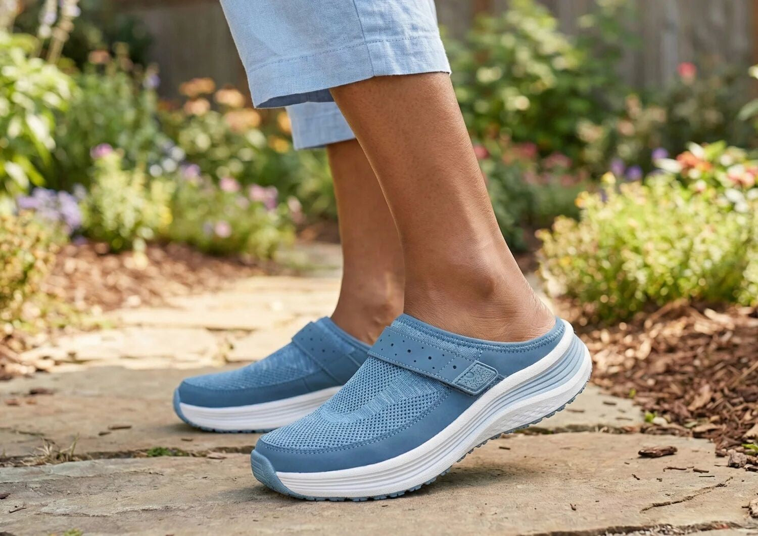 Orthofeet Iris Stretch Max-Cushion Support Women's Sneakers - Blue - Lifestyle View - 9