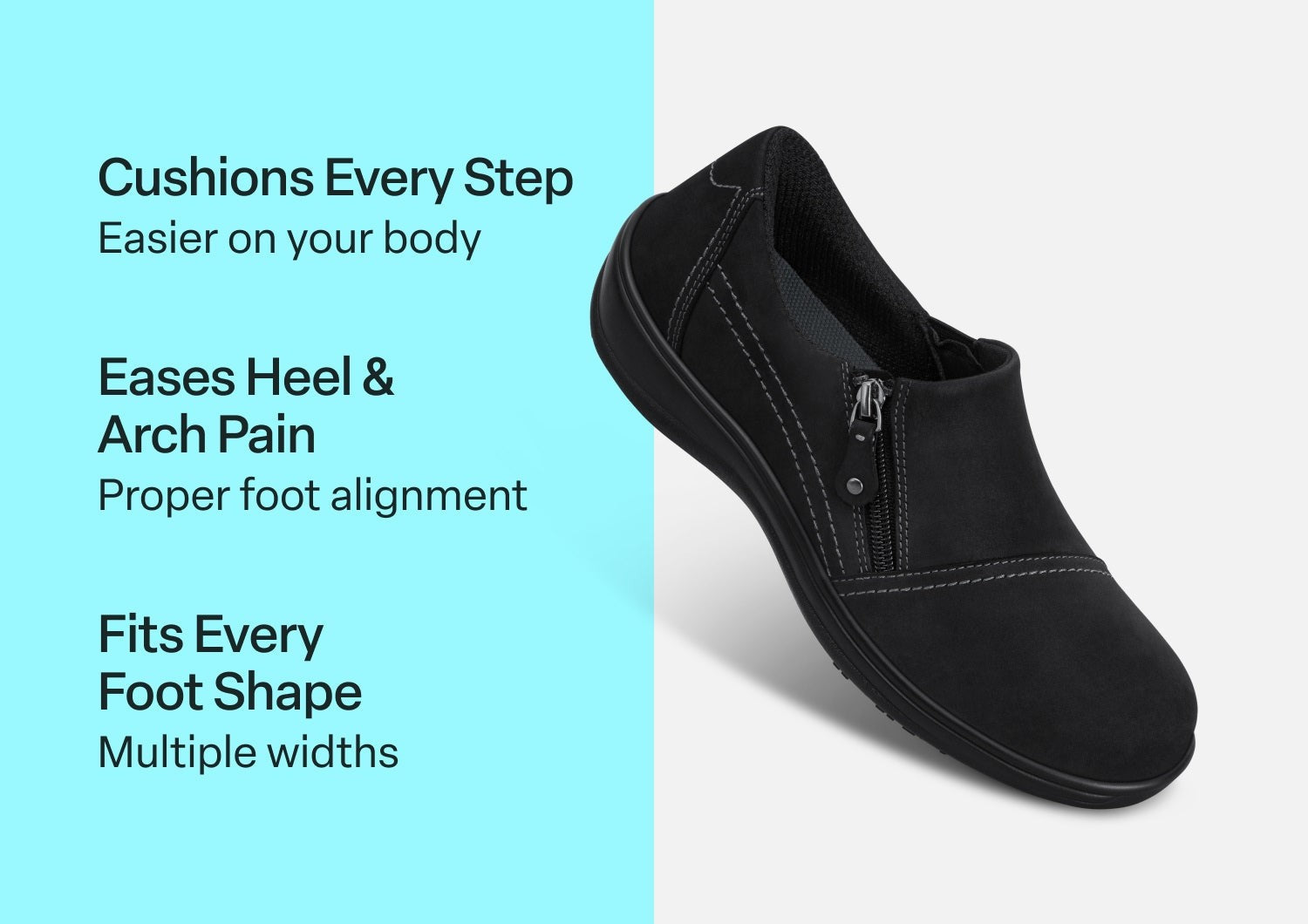 Orthofeet Jade Cushioned Arch Support Women's Casual - Black - Comfort Benefits - 3