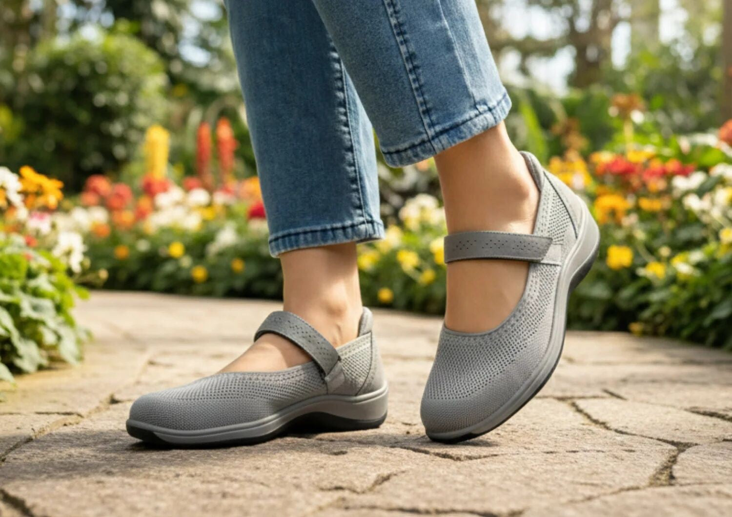 Orthofeet Jessa Cushioned Support Women's Casual Mary Jane - Gray - Lifestyle View - 8