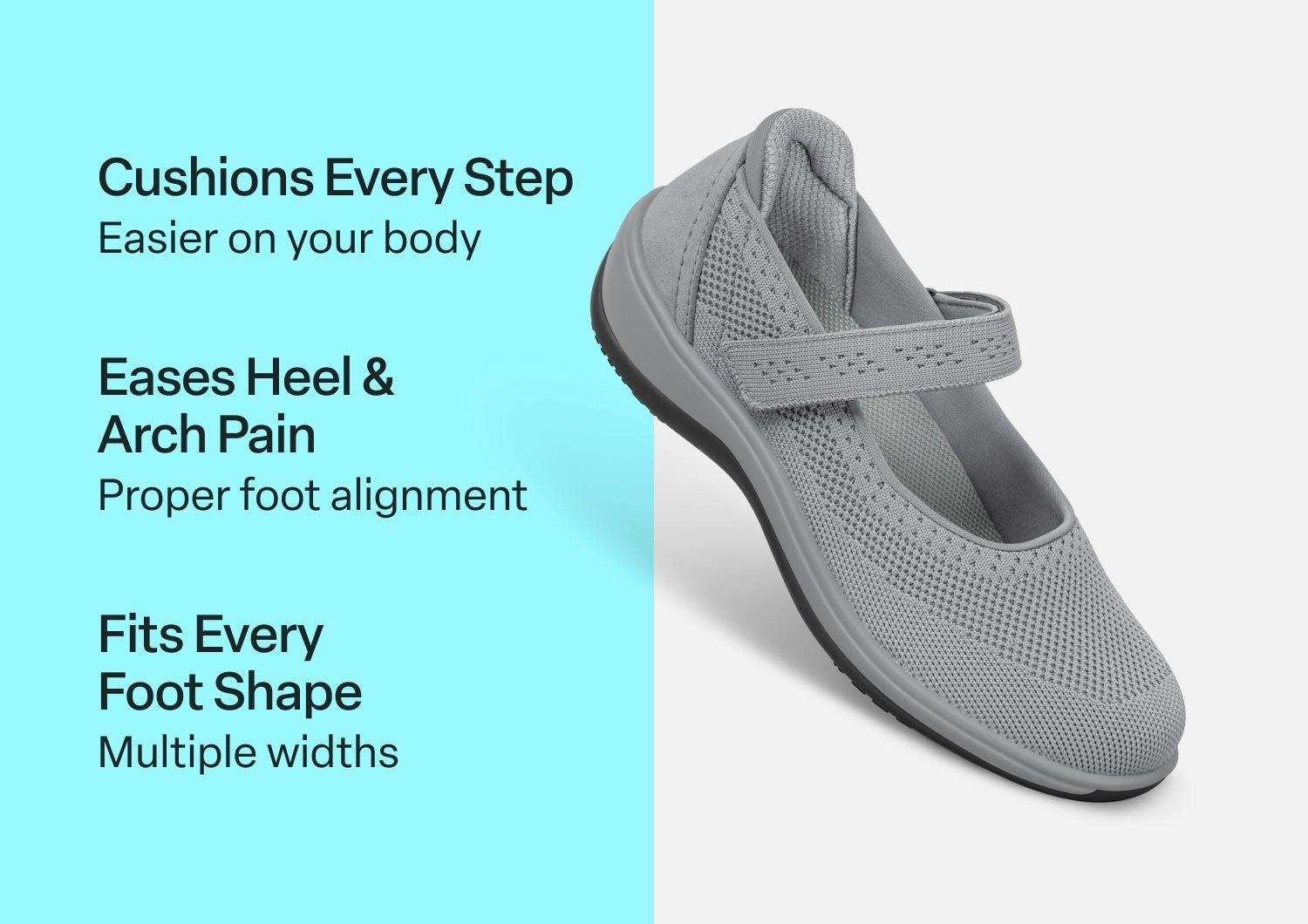 Orthofeet Jessa Cushioned Support Women's Casual Mary Jane - Gray - Comfort Benefits - 3
