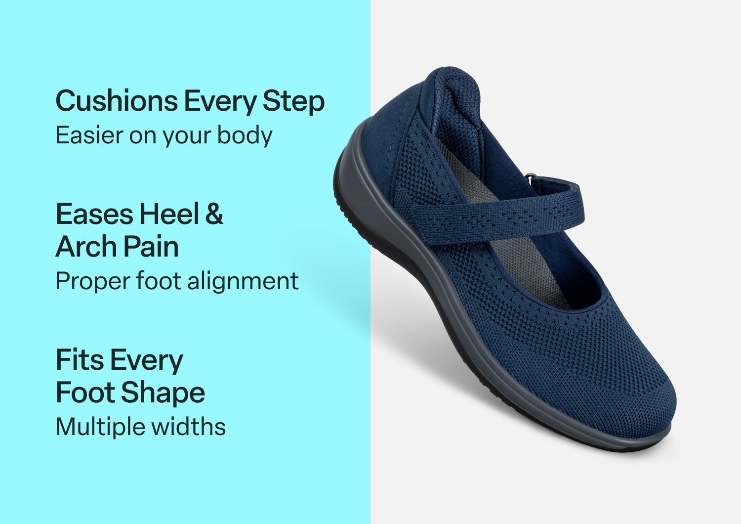 Orthofeet Jessa Cushioned Support Women's Casual Mary Jane - Navy - Comfort Benefits - 3